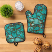 Turquoise stenen ovenwant & pannenlap set (Top down)