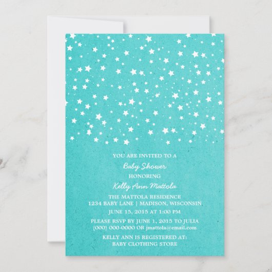 Turquoise Sterrennacht Baby shower Invite Kaart (Voorkant)