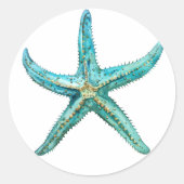 Turquoise stervis ronde sticker (Voorkant)