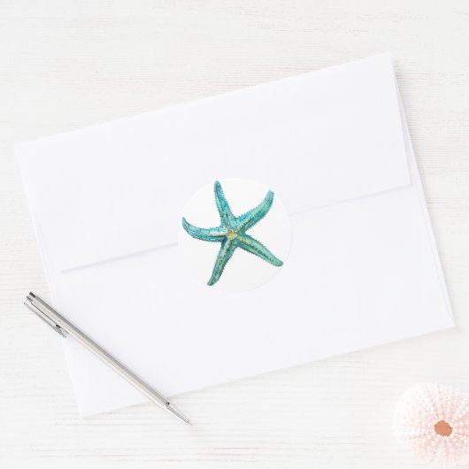 Turquoise stervis ronde sticker (Envelop)