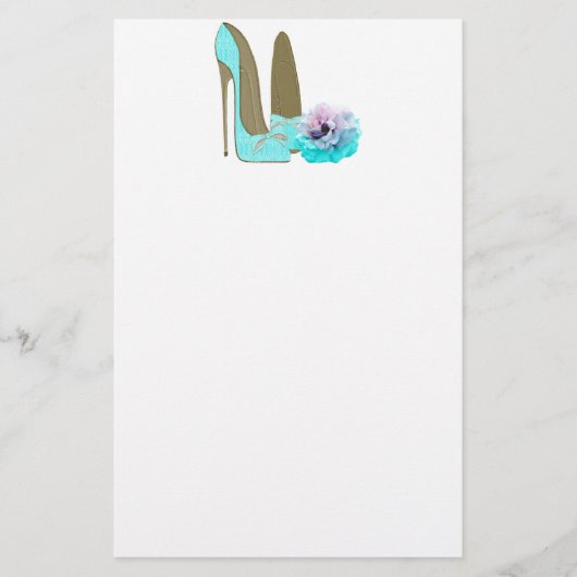 Turquoise Stiletto en Roos Art Briefpapier (Voorkant)