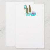 Turquoise Stiletto en Roos Art Briefpapier (Voorkant / Achterkant)