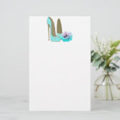 Turquoise Stiletto en Roos Art Briefpapier (Staand voorkant)