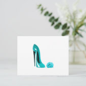 Turquoise Stiletto Shoe en Roos Briefkaart (Staand voorkant)
