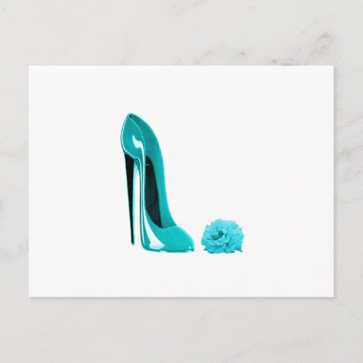 Turquoise Stiletto Shoe en Roos Briefkaart (Voorkant)