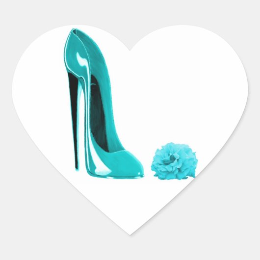 Turquoise Stiletto Shoe en Roos Hart Sticker (Voorkant)