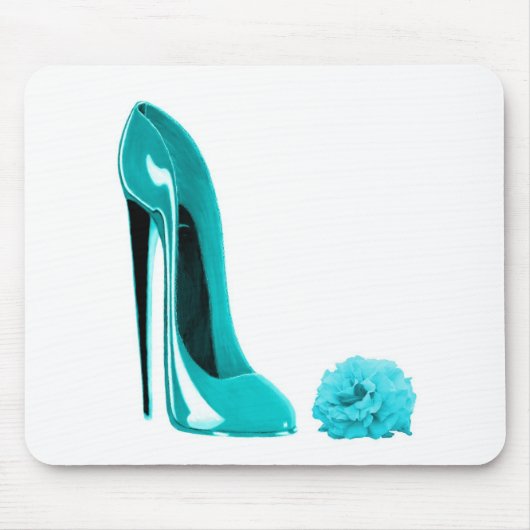 Turquoise Stiletto Shoe en Roos Muismat (Voorkant)