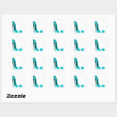 Turquoise Stiletto Shoe en Roos Ronde Sticker (Vel)