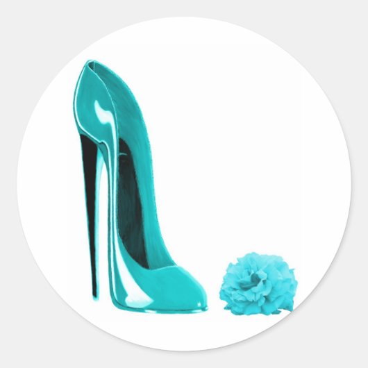 Turquoise Stiletto Shoe en Roos Ronde Sticker (Voorkant)