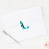Turquoise Stiletto Shoe en Roos Ronde Sticker (Envelop)