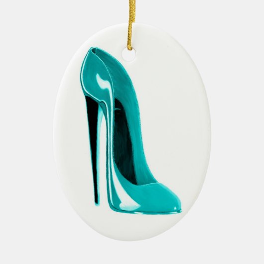 Turquoise Stiletto Shoe Oval Ornament (Voorkant)