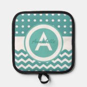 Turquoise Stippen Chevron Pannenlap (Voorkant)