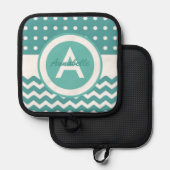 Turquoise Stippen Chevron Pannenlap (Voorkant / Achterkant)