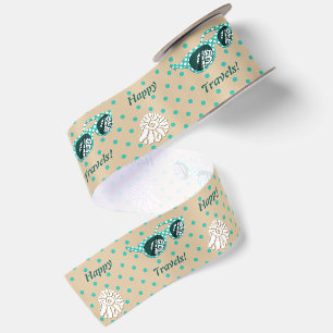 Turquoise Stippen Gelukige Reizen, Vakanties Satijnen Lint