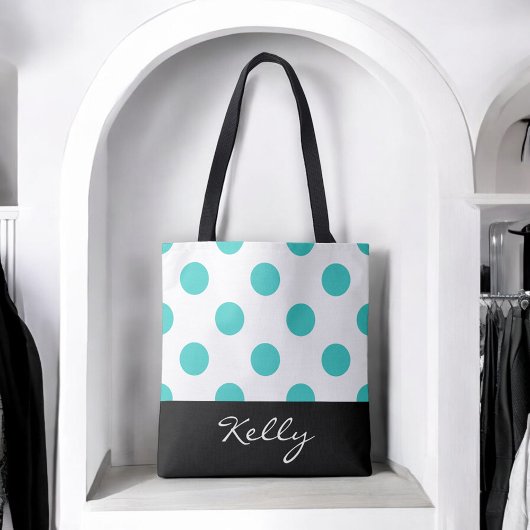 Turquoise Stippen met Monogram Tote Bag