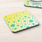 Turquoise-Stippen op geel modern design Bier Onderzetter (Linkerzijde)
