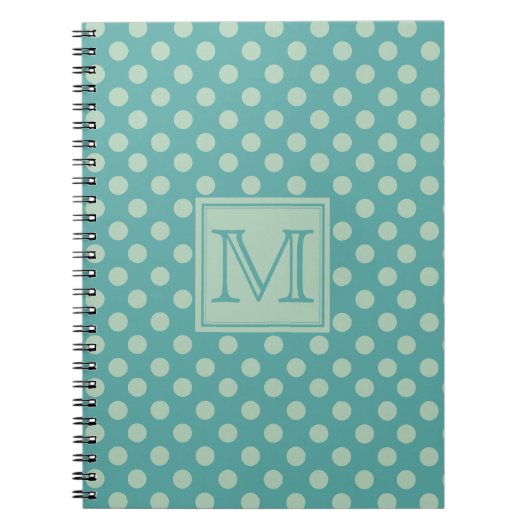Turquoise Stippenpatroon Monogram Notitieboek (Voorkant)