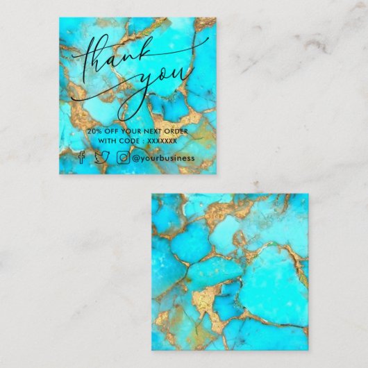turquoise stone bedankt voor je creditcard vierkante visitekaartje (Voorkant / Achterkant)