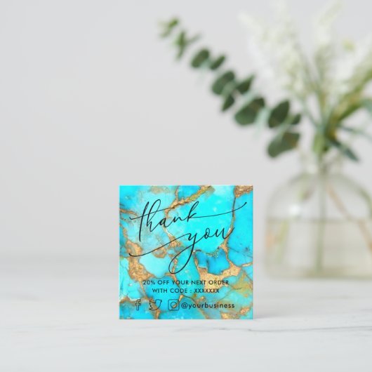turquoise stone bedankt voor je creditcard vierkante visitekaartje (Staand voorkant)
