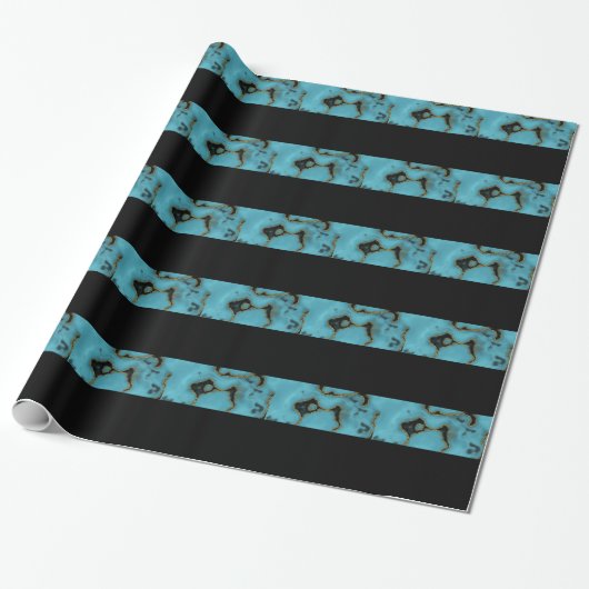 Turquoise Stone Gold en Black Cadeaupapier (Uitgerold)
