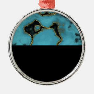 Turquoise Stone Gold en Black Metalen Ornament