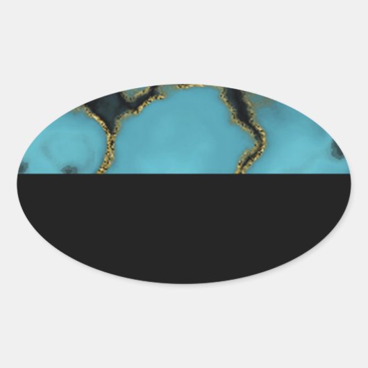 Turquoise Stone Gold en Black Ovale Sticker (Voorkant)