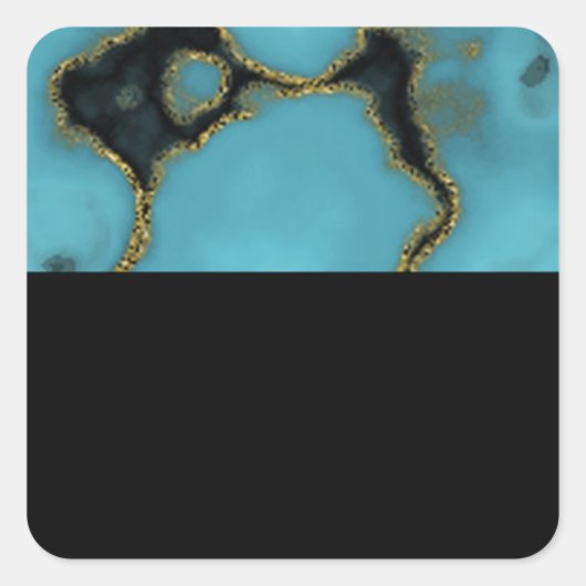 Turquoise Stone Gold en Black Vierkante Sticker (Voorkant)