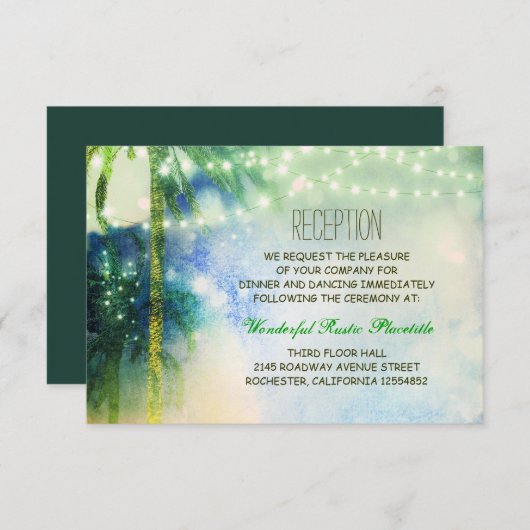 turquoise strand palmbomen trouwkaarten voor de re informatiekaartje (Voorkant / Achterkant)
