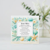 Turquoise Strand Theme Huwelijksuitnodiging Kaart (Staand voorkant)