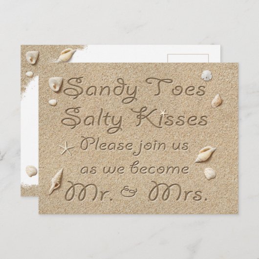 Turquoise strand zanderige tenen zoute kussen datu aankondigingskaart (Voorkant / Achterkant)