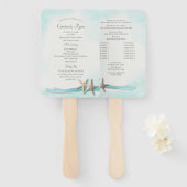 Turquoise strand zeesterren bruiloft programma handwaaier (Voorkant en achterkant)