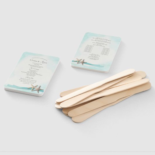 Turquoise strand zeesterren bruiloft programma handwaaier (Niet-gemonteerd)