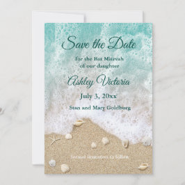 Turquoise Strandgolven Bat Mitzvah Save the Date Kaart