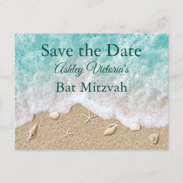 Turquoise Strandgolven Bat Mitzvah Save the Date Uitnodiging Briefkaart