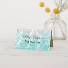 Turquoise Strandgolven Bat Mitzvah Vouwkaart Plaatskaartje