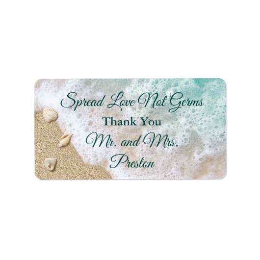 Turquoise Strandgolven Verspreiden Liefde Hand San Etiket (Voorkant)