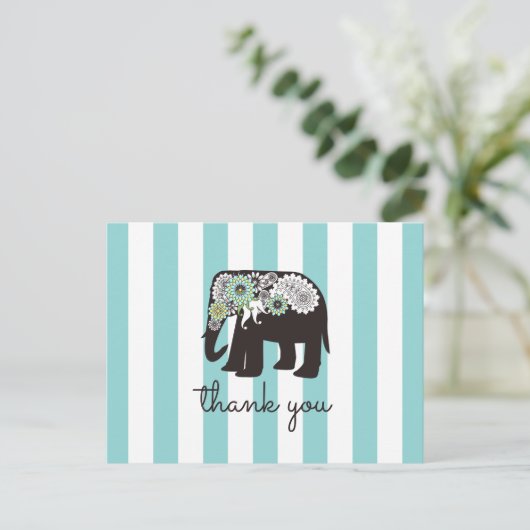 Turquoise Streep Paisley Olifant Bedankt Briefkaart (Staand voorkant)