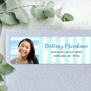 Turquoise strepen afstuderen foto modern adres etiket