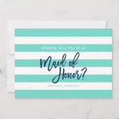 Turquoise strepen, je wordt mijn bruidsmeisje kaart (Voorkant)