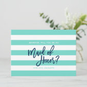 Turquoise strepen, je wordt mijn bruidsmeisje kaart (Staand voorkant)