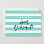 Turquoise strepen, je wordt mijn junior bruidsmeis kaart (Voorkant)