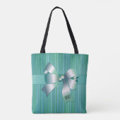 Turquoise strepen met boog tote bag (Achterkant)