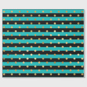 Turquoise strepen met Polka Dots Verjaardagsfeest Cadeaupapier (Vlak)