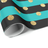 Turquoise strepen met Polka Dots Verjaardagsfeest Cadeaupapier (Rol Hoek)