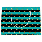 Turquoise strepen met Polka Dots Verjaardagsfeest Groot Cadeauzakje (Voorkant)