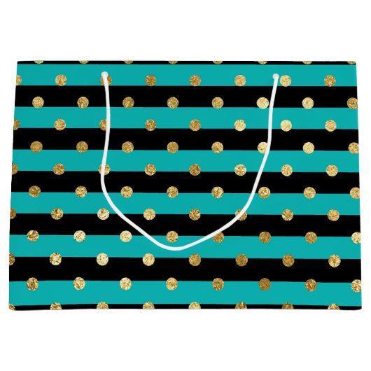 Turquoise strepen met Polka Dots Verjaardagsfeest Groot Cadeauzakje (Voorkant)