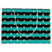Turquoise strepen met Polka Dots Verjaardagsfeest Groot Cadeauzakje (Achterkant)