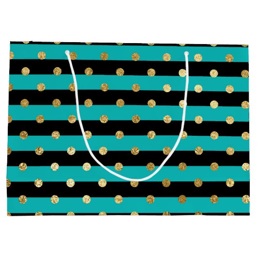 Turquoise strepen met Polka Dots Verjaardagsfeest Groot Cadeauzakje (Achterkant)