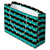 Turquoise strepen met Polka Dots Verjaardagsfeest Groot Cadeauzakje (Achterkant Gekanteld)