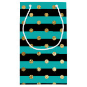 Turquoise strepen met Polka Dots Verjaardagsfeest Klein Cadeauzakje (Achterkant)